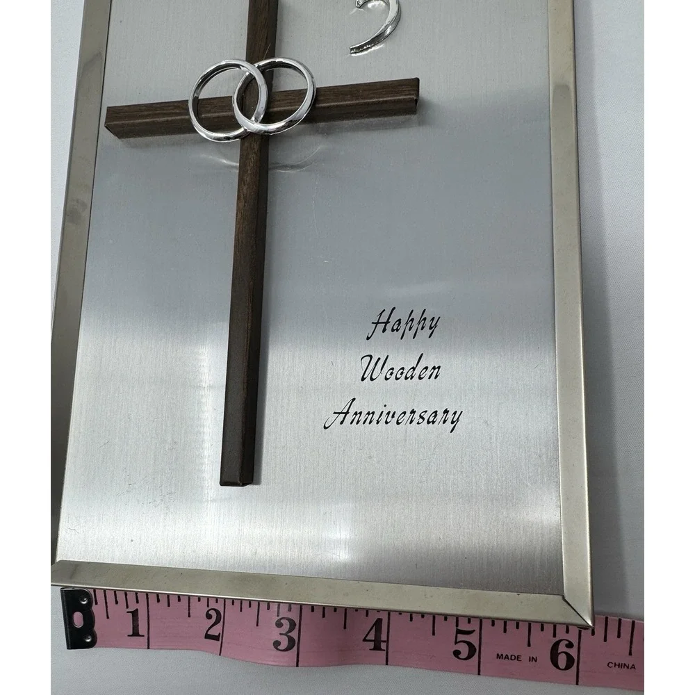 Engravable Wooden 5 Year Anniversary Plaque with Cross Vintage Keepsake Gift NEW